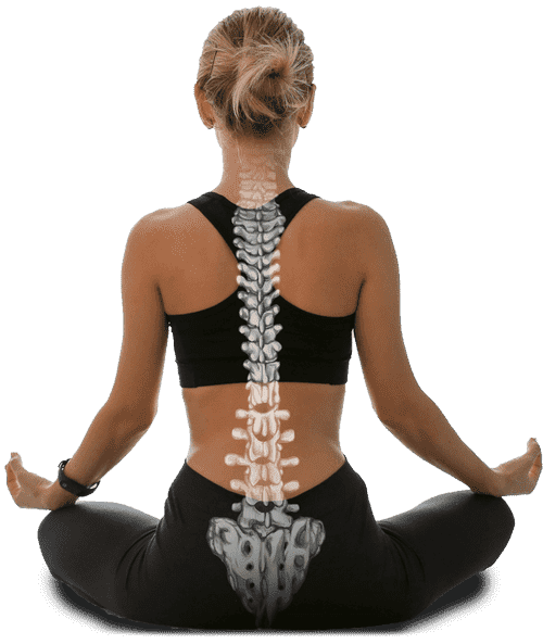 A view of a woman's back with a drawing of a spine overlaying her back